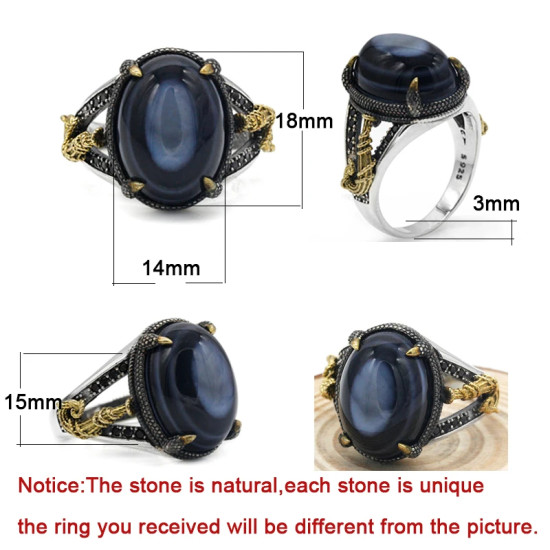 Anillo de Plata de Ley 925 para hombre, piedra de ágata Natural con ojos malvados, línea de cebra paralela, anillo de estilo Punk de CZ negro para hombre, Turquía - malaquita tienda 36