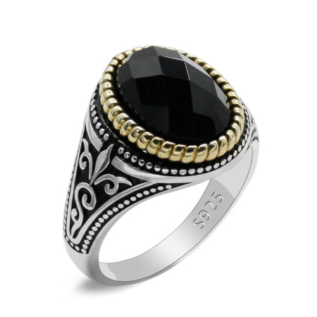 Anillo de plata 925 con piedra de circonita negra para hombre, joyería turca hecha a mano, regalo de Rock Anillo de plata 925 con piedra de circonita negra para hombre, joyería turca hecha a mano, regalo de Rock