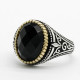 Anillo de plata 925 con piedra de circonita negra para hombre, joyería turca hecha a mano, regalo de Rock - malaquita tienda 36