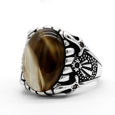 Anillo turco de Plata de Ley 925 sólida para hombre, piedra de ágata Natural, moda Retro, Boutique, regalo de joyería para marido