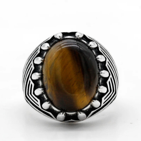 Anillo de plata de ley S925 para hombre y mujer, Gema Natural, piedra de ojo de Tigre, Retro, Simple, joyería para hombre y mujer