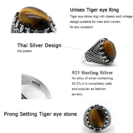 Anillo de plata de ley S925 para hombre y mujer, Gema Natural, piedra de ojo de Tigre, Retro, Simple, joyería para hombre y mujer - malaquita tienda 36