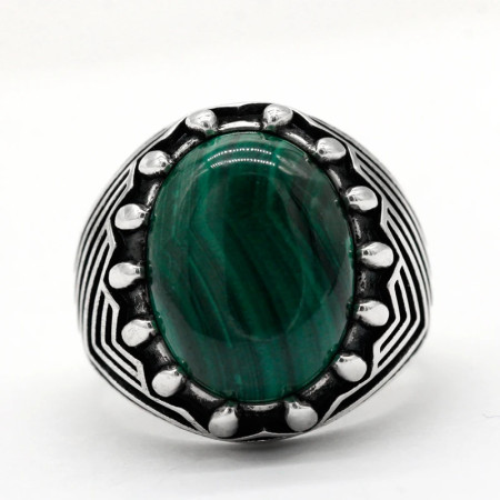 Anillo de plata S925 hecho a mano para hombre, piedra de pavo real natural, anillo de piedra verde, joyería de gama alta, regalo de compañero de lujo retro