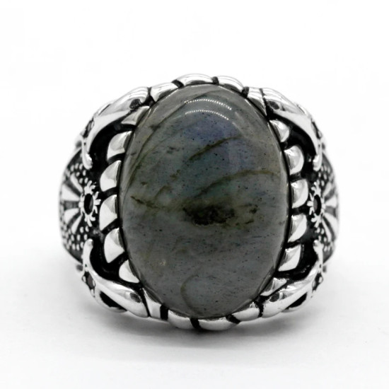 Anillo de Plata de Ley 925 para hombre, piedra lunar Natural, Retro, Rashion, Boutique turca, joyería de tendencia, Regalo para marido - malaquita tienda 36