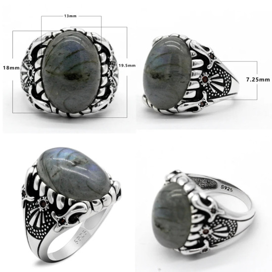 Anillo de Plata de Ley 925 para hombre, piedra lunar Natural, Retro, Rashion, Boutique turca, joyería de tendencia, Regalo para marido - malaquita tienda 36