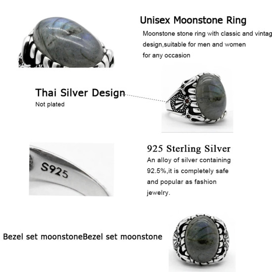 Anillo de Plata de Ley 925 para hombre, piedra lunar Natural, Retro, Rashion, Boutique turca, joyería de tendencia, Regalo para marido - malaquita tienda 36
