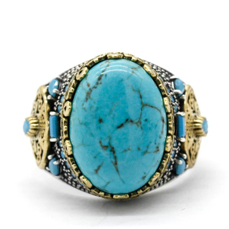 Anillo de turquesa Natural para hombre, de Plata de Ley 925, Castillo de Turquía, anillo de boda Retro de moda favorable