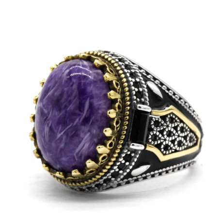 Anillo Türkiye para hombre, Plata de Ley 925, piedra de dragón púrpura Natural, anillo ovalado, joyería clásica Simple, regalos para hombres y mujeres