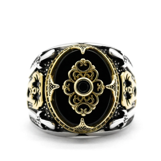 Anillo de plata 925 con ágata Natural para hombre, joyería Retro turca de árbol de coco, Machete de Oriente Medio, exquisito, dos colores - malaquita tienda 36