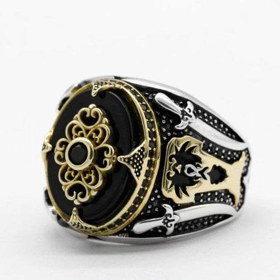 Anillo de plata 925 con ágata Natural para hombre, joyería Retro turca de árbol de coco, Machete de Oriente Medio, exquisito, dos colores - malaquita tienda 36
