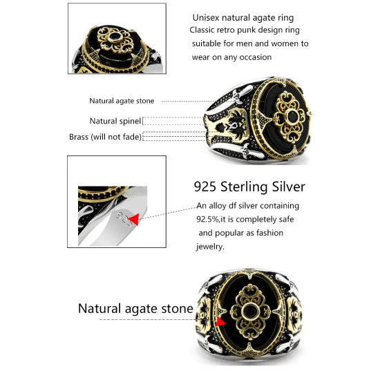 Anillo de plata 925 con ágata Natural para hombre, joyería Retro turca de árbol de coco, Machete de Oriente Medio, exquisito, dos colores - malaquita tienda 36