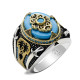 Anillo de plata de ley S925 para hombre, redondo turquesa, tgürkiye, hecho a mano, Retro, Punk, joyería de moda, uso diario, regalo del Día del Padre - malaquita tienda 36