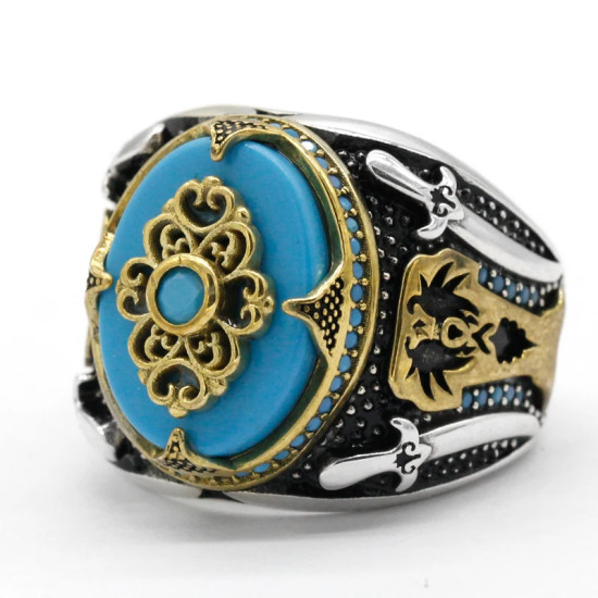 Anillo de plata de ley S925 para hombre, redondo turquesa, tgürkiye, hecho a mano, Retro, Punk, joyería de moda, uso diario, regalo del Día del Padre - malaquita tienda 36