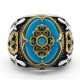 Anillo de plata de ley S925 para hombre, redondo turquesa, tgürkiye, hecho a mano, Retro, Punk, joyería de moda, uso diario, regalo del Día del Padre - malaquita tienda 36