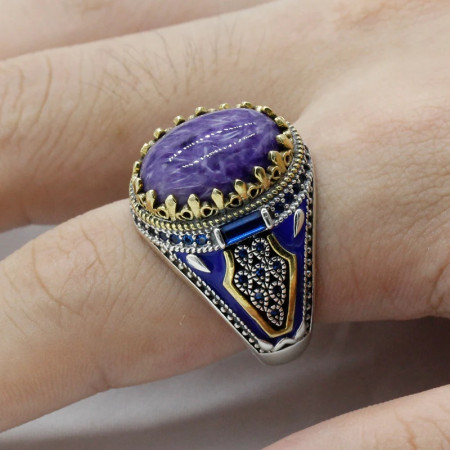 Anillo de plata pura s925 para hombre, piedra de dragón púrpura Natural, moda Retro, regalo hecho a mano, joyería para Festival, regalo de fiesta