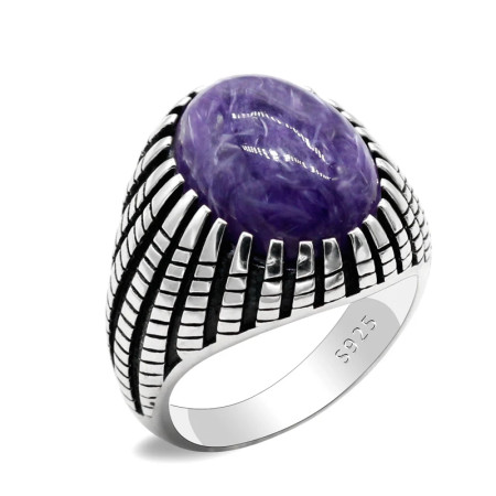 Anillo turco de tendencia Retro para hombre, Plata de Ley 925 con piedra de dragón púrpura Natural, utilizado para fiesta/boda, mano de diseño exquisito