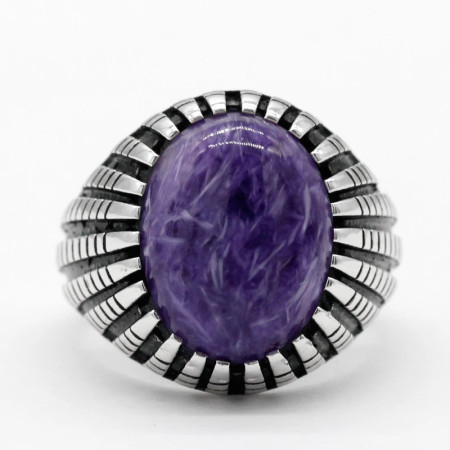 Anillo turco de tendencia Retro para hombre, Plata de Ley 925 con piedra de dragón púrpura Natural, utilizado para fiesta/boda, mano de diseño exquisito