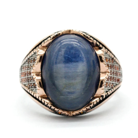 Anillo de Plata de Ley 925 para hombre, sortija, oro rosa, cianita Natural, tendencia turca, Rock, regalo de Navidad
