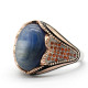 Anillo de Plata de Ley 925 para hombre, sortija, oro rosa, cianita Natural, tendencia turca, Rock, regalo de Navidad - malaquita tienda 36