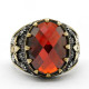 Anillo de Plata de Ley 925 para hombre, anillo de circón rojo ovalado para hombre, Vintage, Plata turca, joyería de moda, regalo - malaquita tienda 36