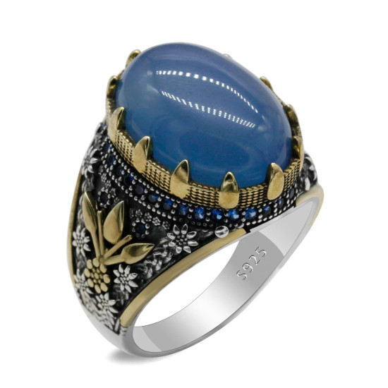 Anillo de Plata de Ley 925 para hombre, con estampado de ágata Natural ovalada, Retro, moda turca, regalos de joyería para fiesta - malaquita tienda 36