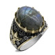Anillo de boda turco hecho a mano con labradorita Natural para hombre, joyería de plata de ley 925 con estampado de pata, diseño de tendencia Retro - malaquita tienda 36