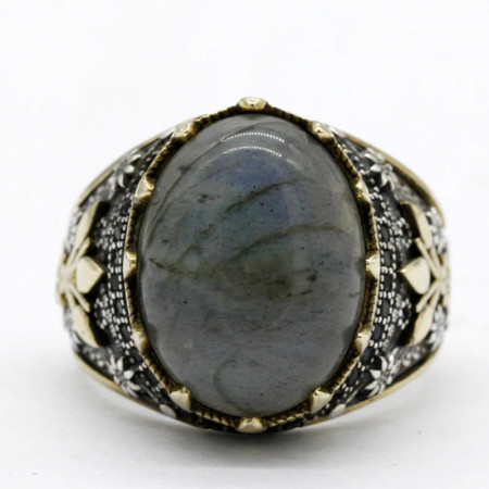 Anillo de boda turco hecho a mano con labradorita Natural para hombre, joyería de plata de ley 925 con estampado de pata, diseño de tendencia Retro Anillo de boda turco hecho a mano con labradorita Natural para hombre, joyería de plata de ley 925 con estampado de pata, diseño de tendencia Retro