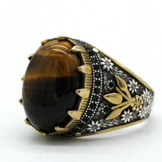 Anillo de piedra de ojo de tigre Natural para hombre, Plata de Ley 925, Vintage, elegante, joyería Premium - malaquita tienda 36