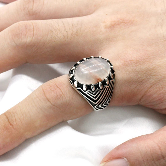 Plata esterlina 925 anillo de los hombres cuarcita Natural de tendencia Retro boda hombres turco joyería anillo adecuado para la familia y amigos - malaquita tienda 36