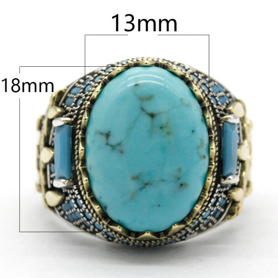 Anillo de Plata de Ley 925 turquesa Ovalada para hombre, garra de anillo con diseño de ajuste, anillo de joyería con piedra preciosa - malaquita tienda 36