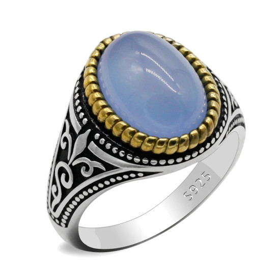 Anillo de ágata Natural Ovalada para hombre, Plata de Ley 925 auténtica, hecho a mano, turco, Retro, Punk, joyería, regalo de boda - malaquita tienda 36