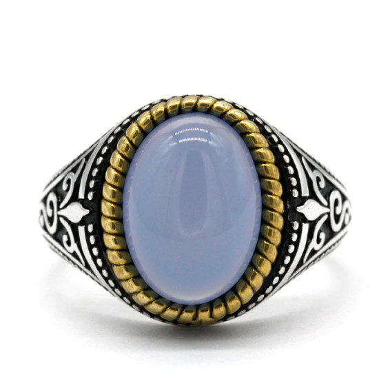 Anillo de ágata Natural Ovalada para hombre, Plata de Ley 925 auténtica, hecho a mano, turco, Retro, Punk, joyería, regalo de boda - malaquita tienda 36