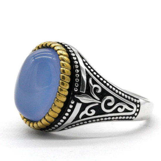 Anillo de ágata Natural Ovalada para hombre, Plata de Ley 925 auténtica, hecho a mano, turco, Retro, Punk, joyería, regalo de boda - malaquita tienda 36