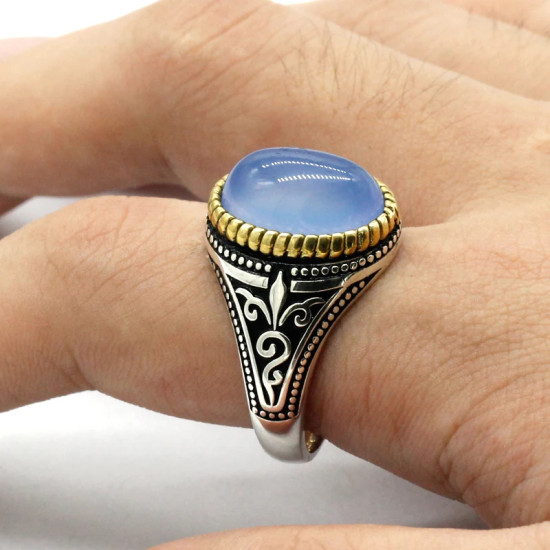 Anillo de ágata Natural Ovalada para hombre, Plata de Ley 925 auténtica, hecho a mano, turco, Retro, Punk, joyería, regalo de boda - malaquita tienda 36