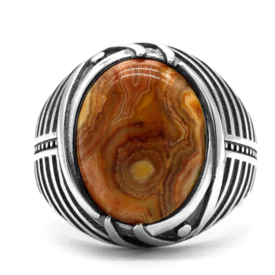 Turco joyería de plata de ley 925 anillo de los hombres con piedra de ágata Natural Retro Punk Simple de los hombres cumpleaños regalo de boda - malaquita tienda 36