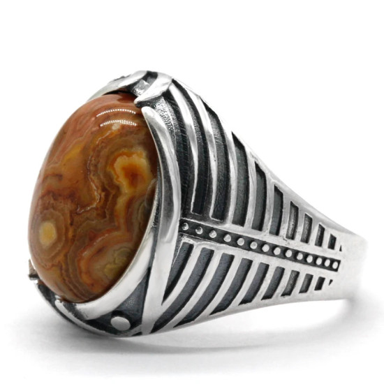Turco joyería de plata de ley 925 anillo de los hombres con piedra de ágata Natural Retro Punk Simple de los hombres cumpleaños regalo de boda - malaquita tienda 36