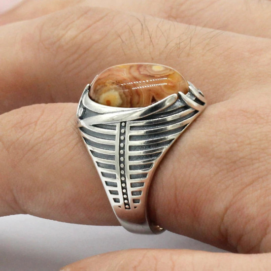 Turco joyería de plata de ley 925 anillo de los hombres con piedra de ágata Natural Retro Punk Simple de los hombres cumpleaños regalo de boda - malaquita tienda 36