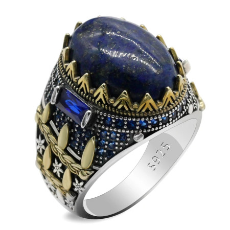 Anillo de lapislázuli Natural para hombre, joyería de plata s925 estilo retro punk, fiesta, amigo, pareja, regalo de vacaciones Anillo de lapislázuli Natural para hombre, joyería de plata s925 estilo retro punk, fiesta, amigo, pareja, regalo de vacaciones