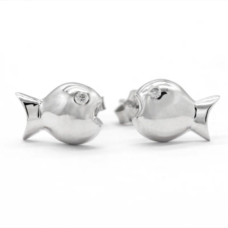 Pendientes tipo botón de plata fina con forma de pez para mujer, aretes coreanos de CZ, joyería de moda, Tanabata, regalo de San Valentín, 925 Pendientes tipo botón de plata fina con forma de pez para mujer, aretes coreanos de CZ, joyería de moda, Tanabata, regalo de San Valentín, 925