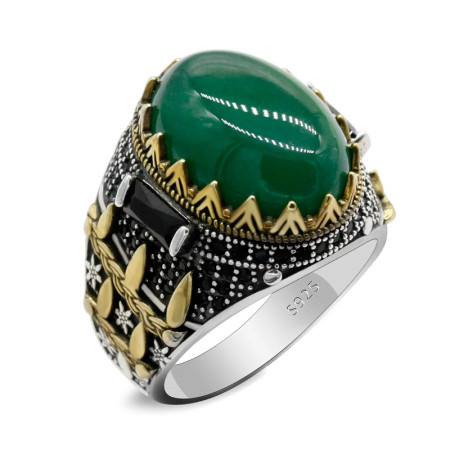 Anillo hecho a mano de ágata verde Natural para hombre, joyería de plata estilo punk s925, anillo de regalo para fiesta de amigos