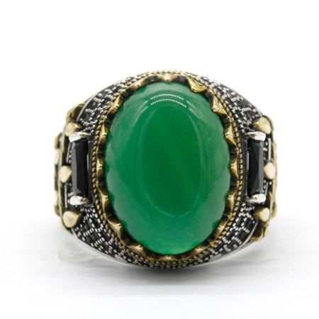 Anillo hecho a mano de ágata verde Natural para hombre, joyería de plata estilo punk s925, anillo de regalo para fiesta de amigos