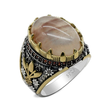 Oval de Plata de Ley 925 cuarcita Natural anillo de los hombres Retro turco tendencia moda Punk Jewelry adecuado para la familia y amigos Oval de Plata de Ley 925 cuarcita Natural anillo de los hombres Retro turco tendencia moda Punk Jewelry adecuado para la familia y amigos