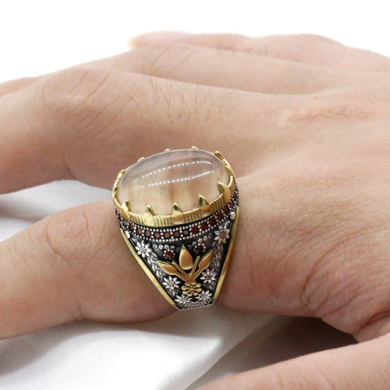 Oval de Plata de Ley 925 cuarcita Natural anillo de los hombres Retro turco tendencia moda Punk Jewelry adecuado para la familia y amigos - malaquita tienda 36