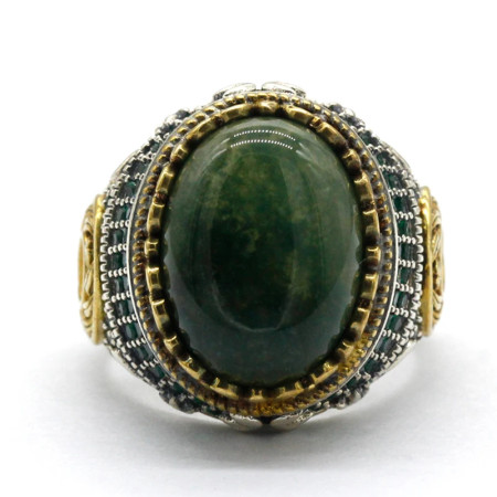 Anillo de plata pura S925 con ágata verde india natural hecho a mano, anillo de pareja de estilo punk, conjunto de joyería, anillo para mujer