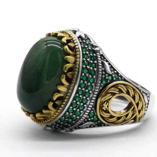 Anillo de plata pura S925 con ágata verde india natural hecho a mano, anillo de pareja de estilo punk, conjunto de joyería, anillo para mujer - malaquita tienda 36