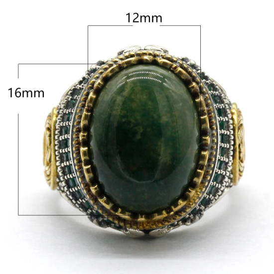 Anillo de plata pura S925 con ágata verde india natural hecho a mano, anillo de pareja de estilo punk, conjunto de joyería, anillo para mujer - malaquita tienda 36