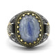 Anillo de joyería de estilo Punk turco para hombre con cianita Natural azul cielo, anillo de esmalte de circonia cúbica Retro de Plata de Ley 925, regalos para hombres y mujeres - malaquita tienda 36