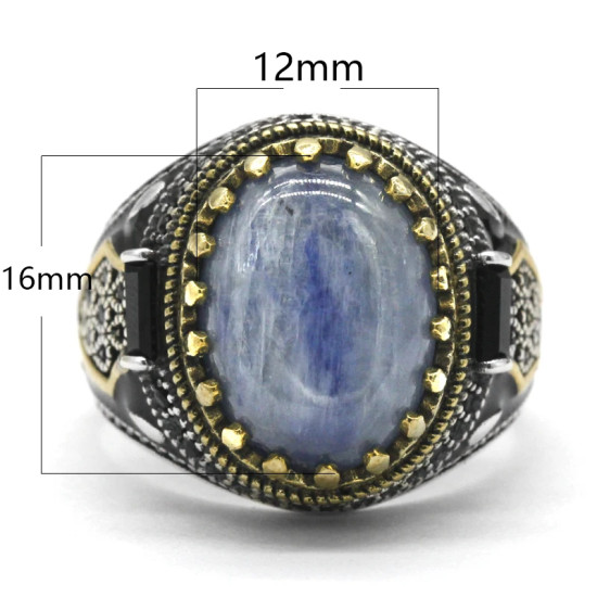 Anillo de joyería de estilo Punk turco para hombre con cianita Natural azul cielo, anillo de esmalte de circonia cúbica Retro de Plata de Ley 925, regalos para hombres y mujeres - malaquita tienda 36