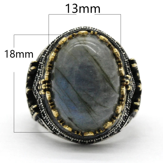 Anillo clásico de plata 925 para hombre con castillo de labradorita Natural, anillo de compromiso Retro Punk auspicioso de Turquía Constantinople - malaquita tienda 36