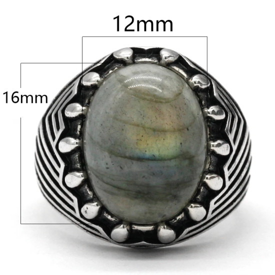 Anillo de Plata de Ley 925 con labradorita Natural Ovalada para hombre y mujer, sortija de compromiso, Estilo Vintage, clásico, turco - malaquita tienda 36